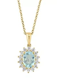 Diamond Aquamarine Pendant Necklace in 14K Yellow Gold