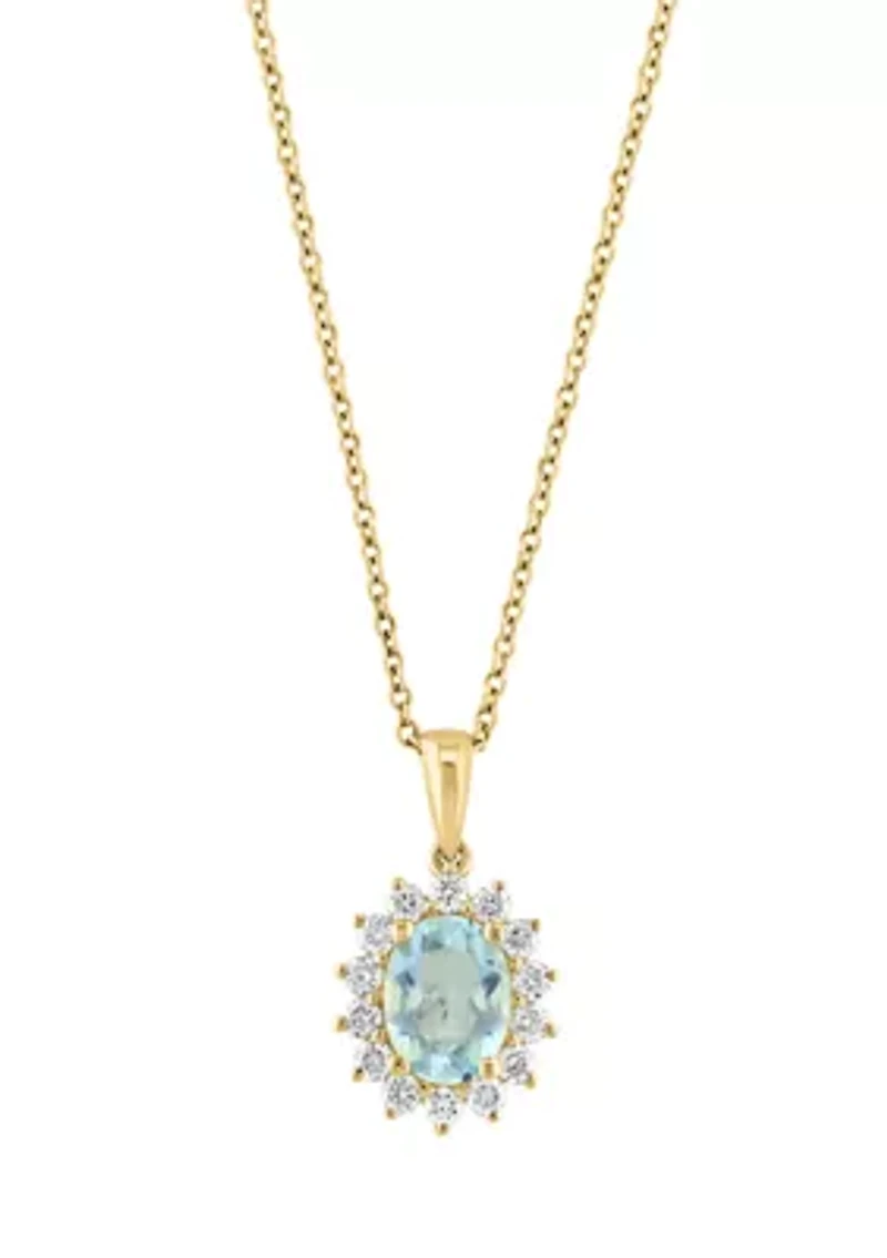 Diamond Aquamarine Pendant Necklace in 14K Yellow Gold