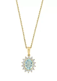 Diamond Aquamarine Pendant Necklace in 14K Yellow Gold