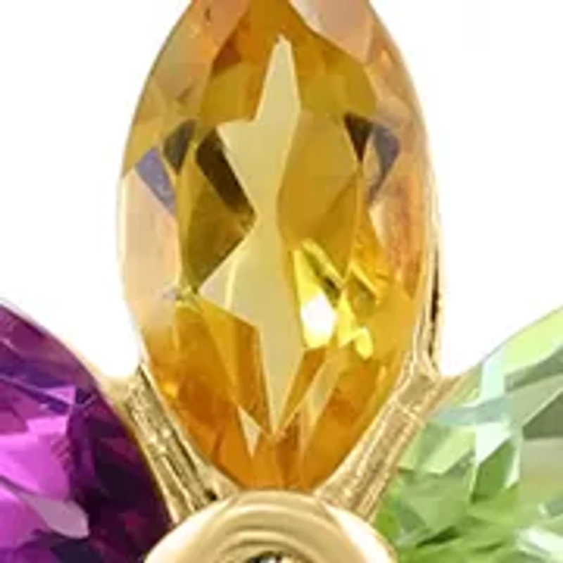 Diamond Amethyst Blue Topaz London Blue Topaz Citrine Rhodolite Peridot Pendant Necklace in 14K Yellow Gold