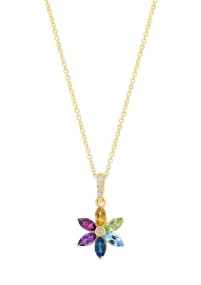 Diamond Amethyst Blue Topaz London Blue Topaz Citrine Rhodolite Peridot Pendant Necklace in 14K Yellow Gold