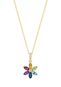 Diamond Amethyst Blue Topaz London Blue Topaz Citrine Rhodolite Peridot Pendant Necklace in 14K Yellow Gold