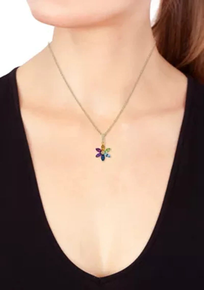 Diamond Amethyst Blue Topaz London Blue Topaz Citrine Rhodolite Peridot Pendant Necklace in 14K Yellow Gold