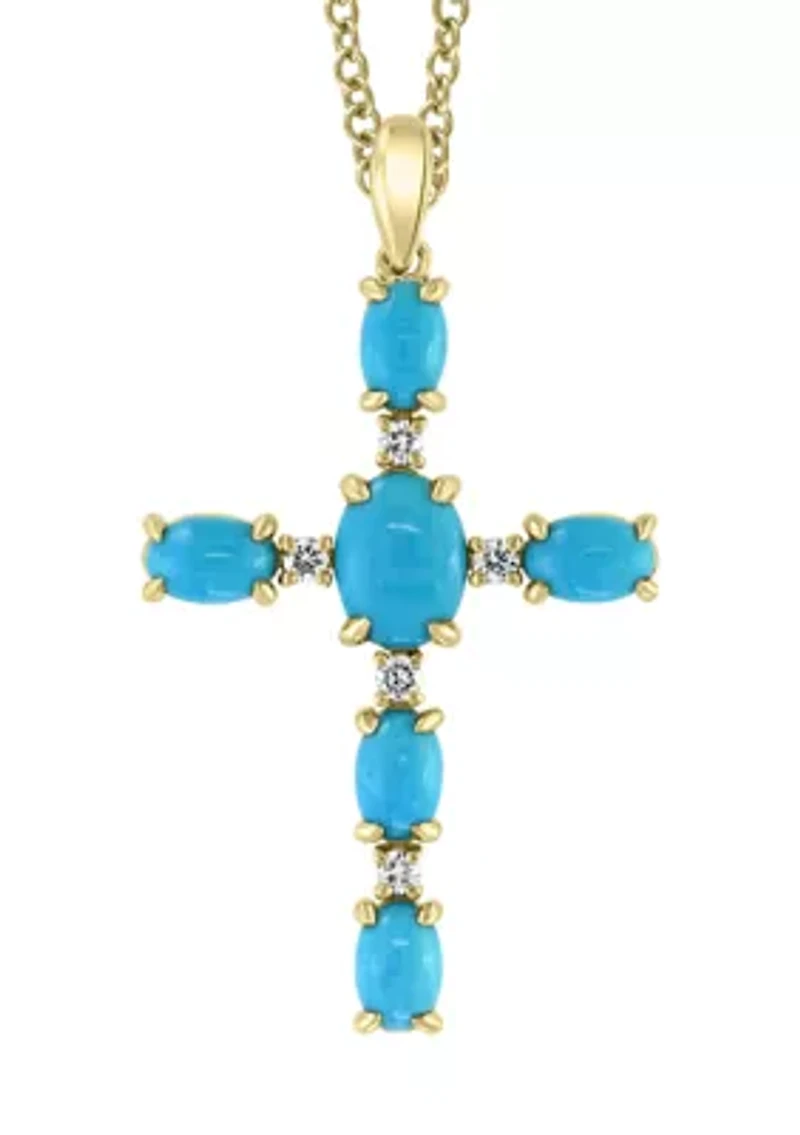 14K Yellow Gold 1/6 ct. t.w. Diamond and 2.68 ct. t.w. Turquoise Pendant Necklace