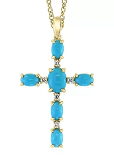 14K Yellow Gold 1/6 ct. t.w. Diamond and 2.68 ct. t.w. Turquoise Pendant Necklace