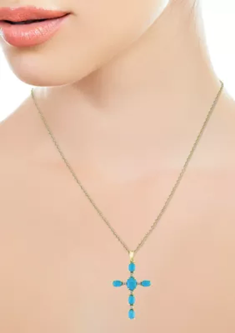 14K Yellow Gold 1/6 ct. t.w. Diamond and 2.68 ct. t.w. Turquoise Pendant Necklace