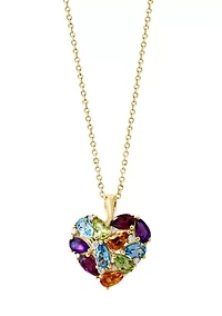 14K Yellow Gold Diamond, Amethyst, Blue Topaz, Citrine, Rhodolite, Peridot Pendant