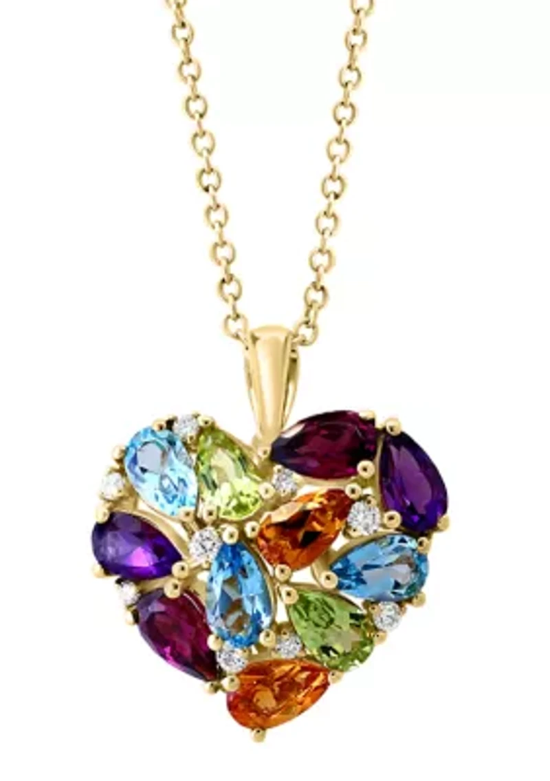 14K Yellow Gold Diamond, Amethyst, Blue Topaz, Citrine, Rhodolite, Peridot Pendant