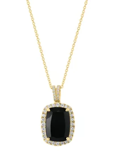 3/8 ct. t.w. Diamond, 6.85 ct. t.w. Onyx Pendant Necklace in 14K Yellow Gold
