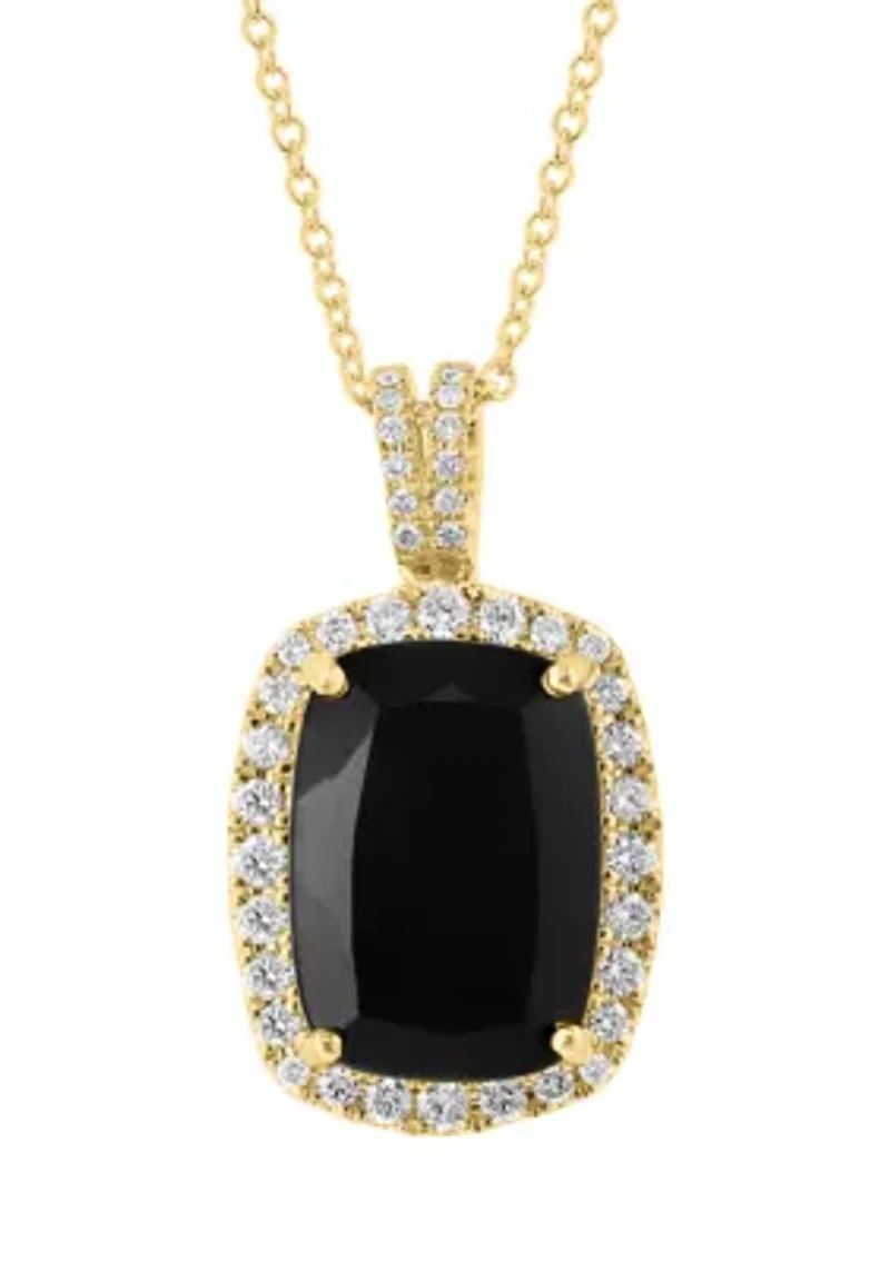 3/8 ct. t.w. Diamond, 6.85 ct. t.w. Onyx Pendant Necklace in 14K Yellow Gold