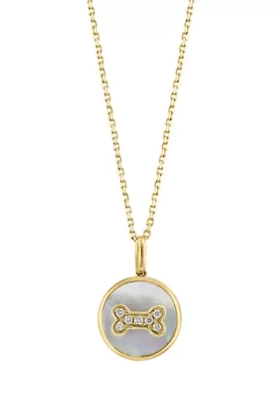 Diamond and Mother of Pearl Oval Pendant Necklace in 14K Yellow Gold