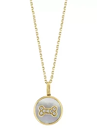Diamond and Mother of Pearl Oval Pendant Necklace in 14K Yellow Gold