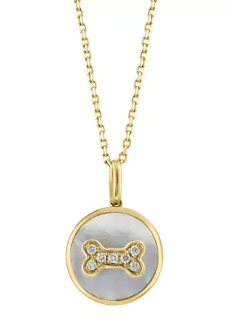 Diamond and Mother of Pearl Oval Pendant Necklace in 14K Yellow Gold