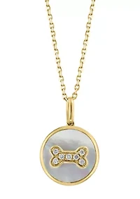 Diamond and Mother of Pearl Oval Pendant Necklace in 14K Yellow Gold