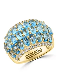 Gold Plated Over Sterling Silver Blue Topaz Zircon Ring