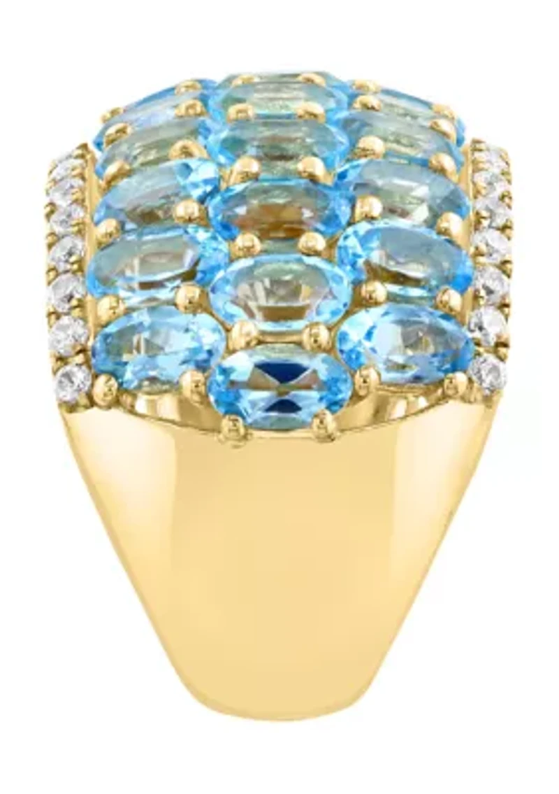 Gold Plated Over Sterling Silver Blue Topaz Zircon Ring