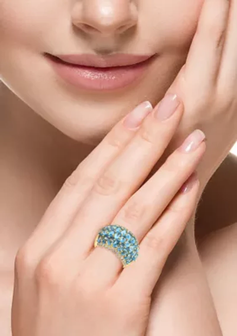 Gold Plated Over Sterling Silver Blue Topaz Zircon Ring