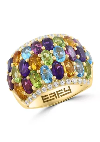Gold Over Sterling Silver Amethyst, Blue Topaz, Citrine, Rhodolite, Peridot, Zircon Ring