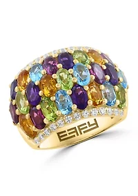 Gold Over Sterling Silver Amethyst, Blue Topaz, Citrine, Rhodolite, Peridot, Zircon Ring 