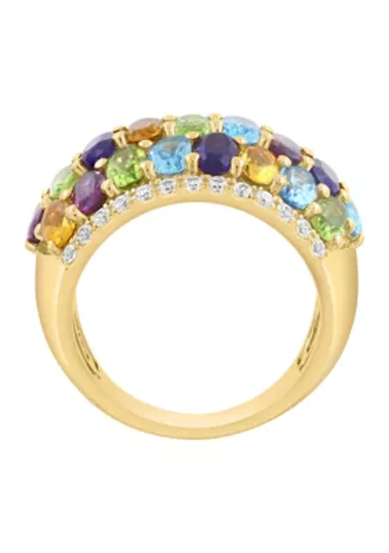 Gold Over Sterling Silver Amethyst, Blue Topaz, Citrine, Rhodolite, Peridot, Zircon Ring 