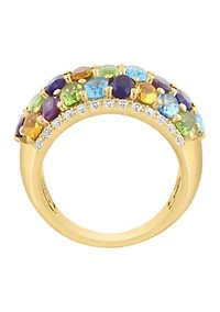Gold Over Sterling Silver Amethyst, Blue Topaz, Citrine, Rhodolite, Peridot, Zircon Ring 
