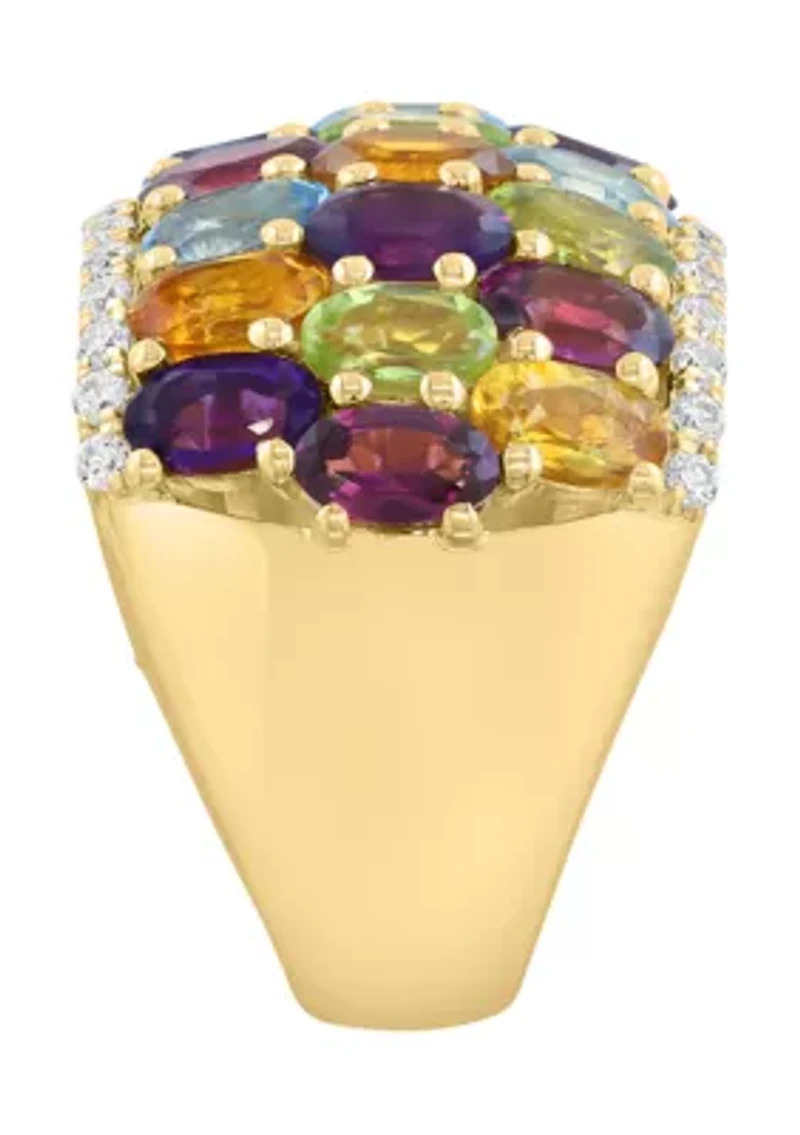 Gold Over Sterling Silver Amethyst, Blue Topaz, Citrine, Rhodolite, Peridot, Zircon Ring 