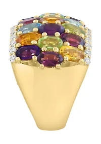 Gold Over Sterling Silver Amethyst, Blue Topaz, Citrine, Rhodolite, Peridot, Zircon Ring 