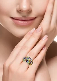Gold Over Sterling Silver Amethyst, Blue Topaz, Citrine, Rhodolite, Peridot, Zircon Ring 