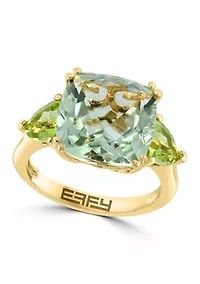Green Amethyst and Peridot Ring in Gold Plated Sterling Silver