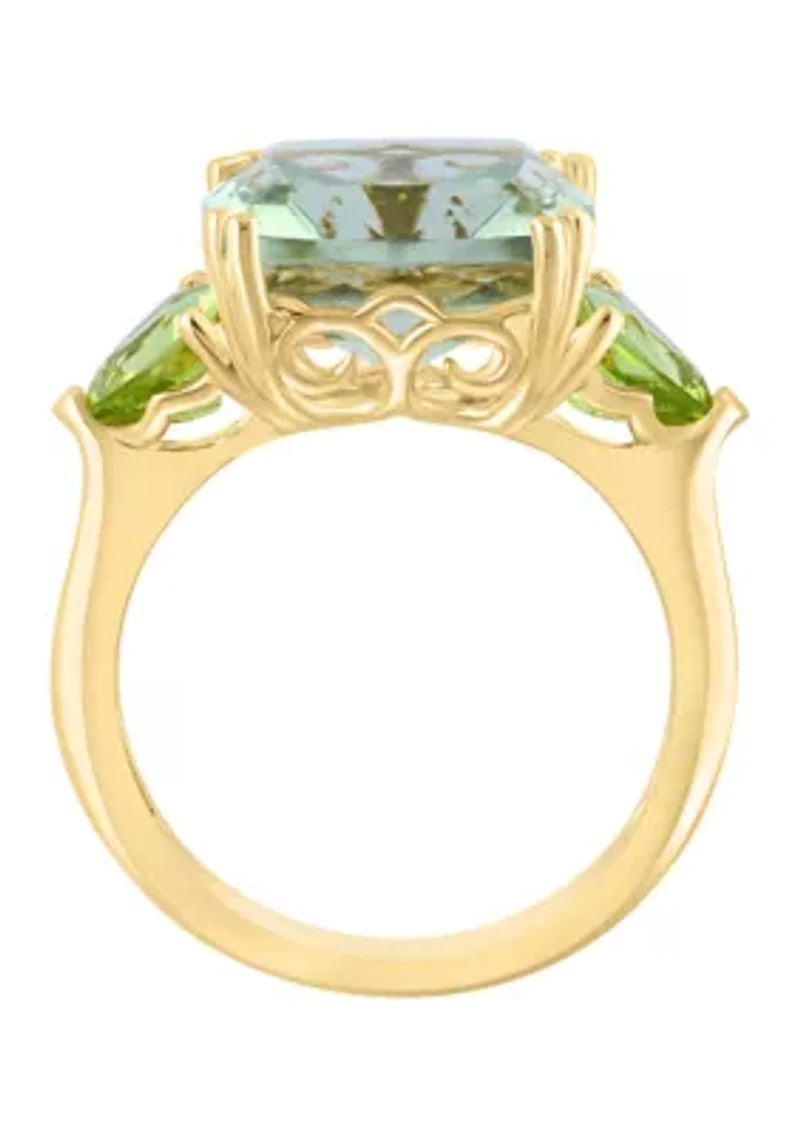 Green Amethyst and Peridot Ring in Gold Plated Sterling Silver