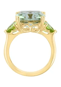 Green Amethyst and Peridot Ring in Gold Plated Sterling Silver