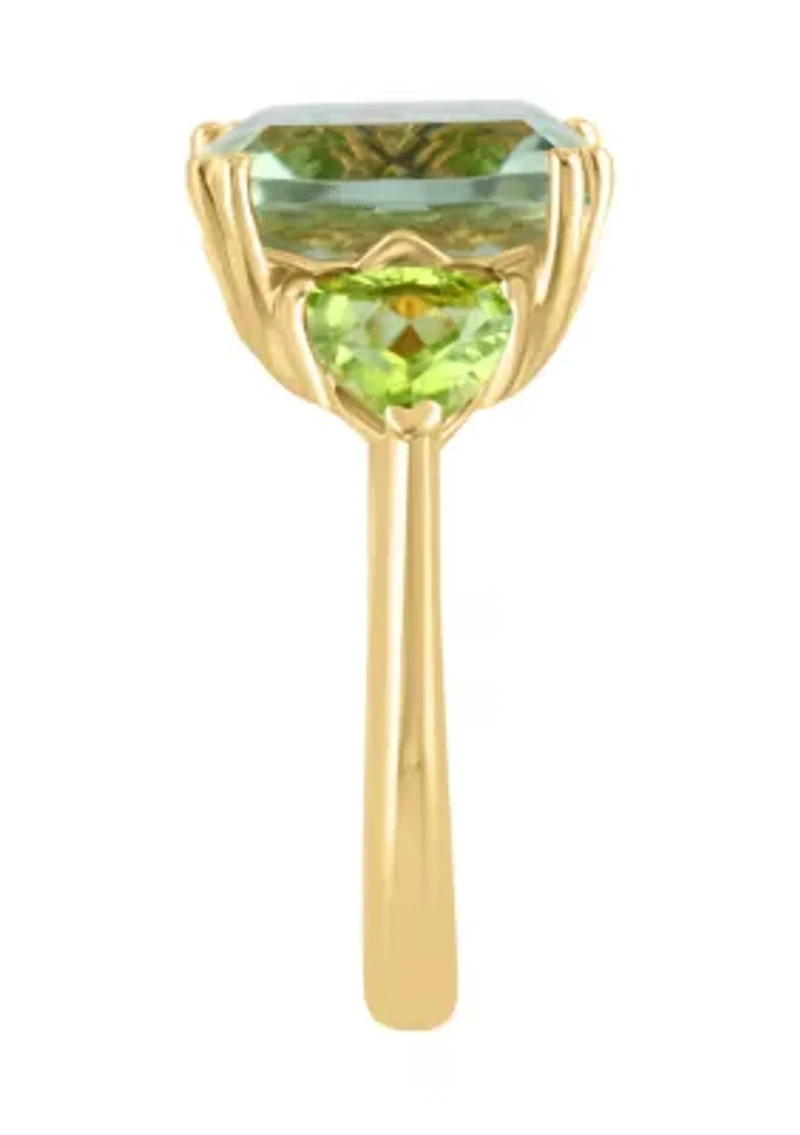 Green Amethyst and Peridot Ring in Gold Plated Sterling Silver