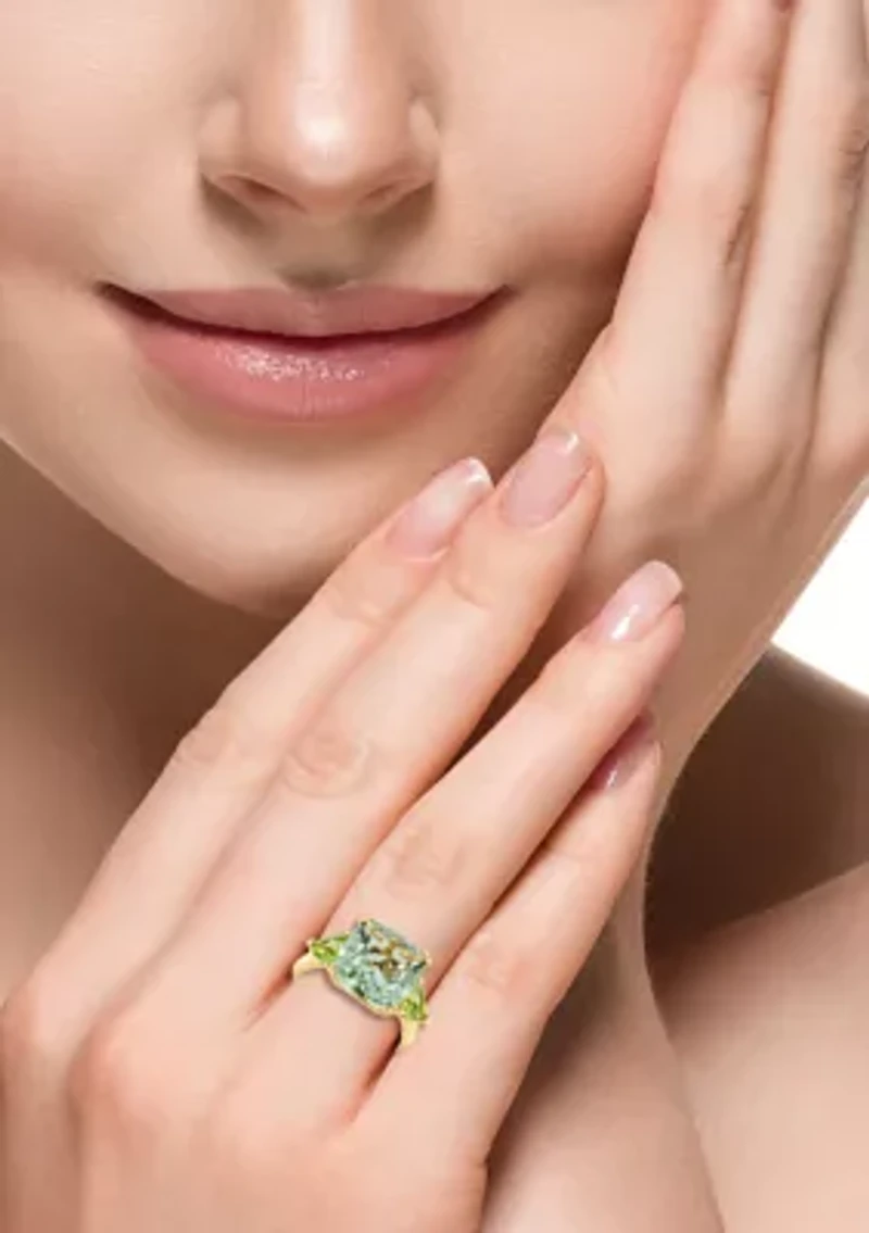 Green Amethyst and Peridot Ring in Gold Plated Sterling Silver