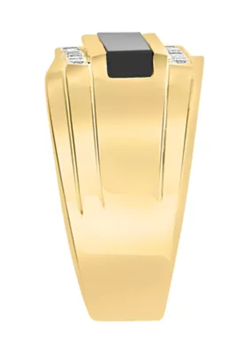 Sterling Silver/Gold-Plated White Sapphire, Onyx Men's Ring