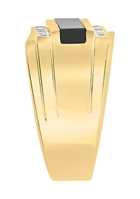 Sterling Silver/Gold-Plated White Sapphire, Onyx Men's Ring