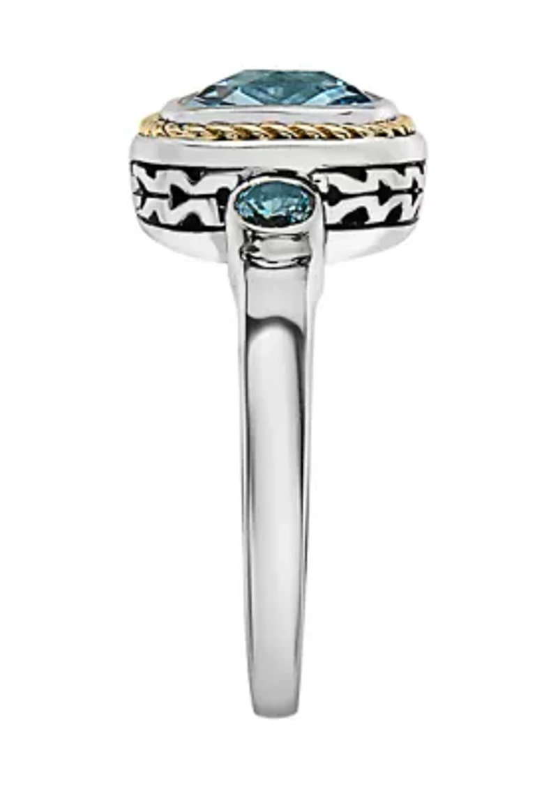 Blue Topaz Ring in Sterling Silver and 18K Yellow Gold
