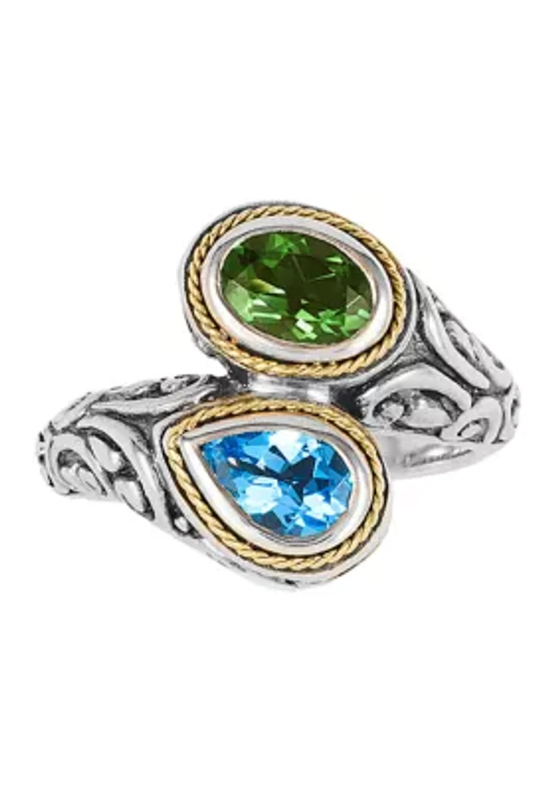 Blue Topaz and Peridot in Sterling Silver and 18K Yellow Gold