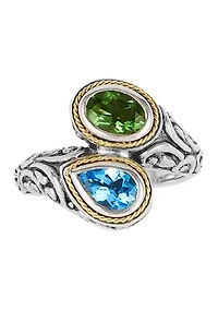 Blue Topaz and Peridot in Sterling Silver and 18K Yellow Gold