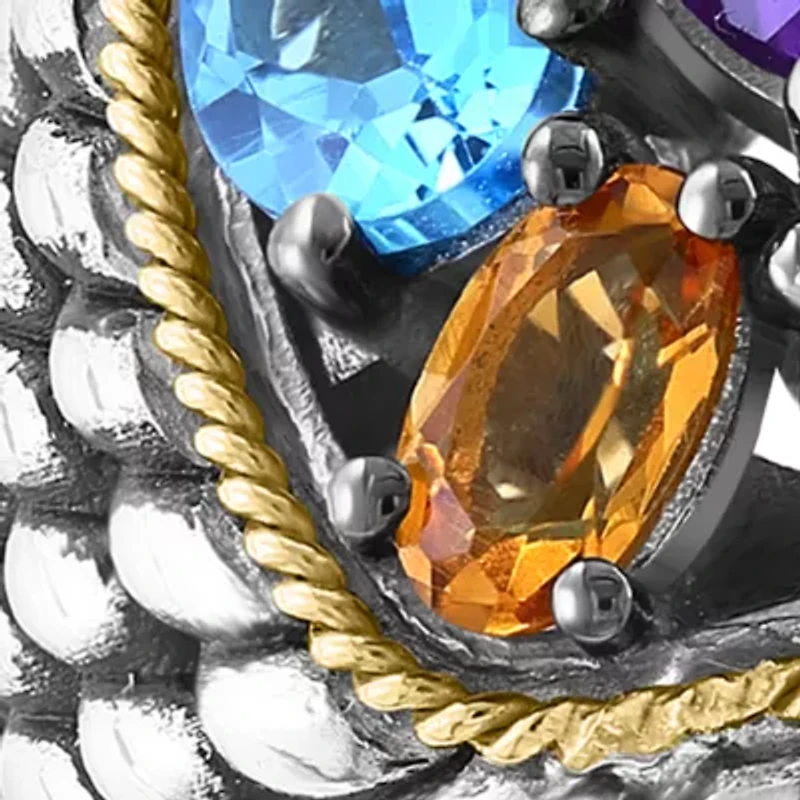 Amethyst, Blue Topaz, Citrines, Garnet and Peridot Ring in Sterling Silver and  18K Yellow Gold
