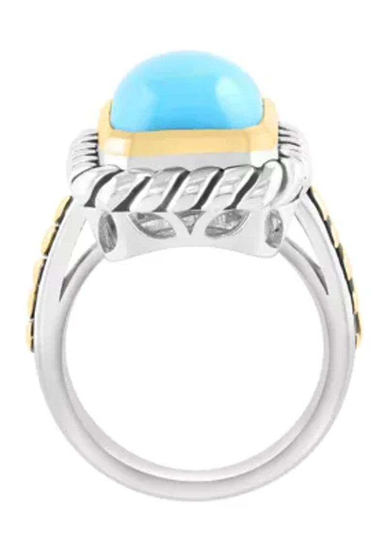 5.7 ct. t.w. Turquoise Cushion Ring in Sterling Silver and 18K Yellow Gold