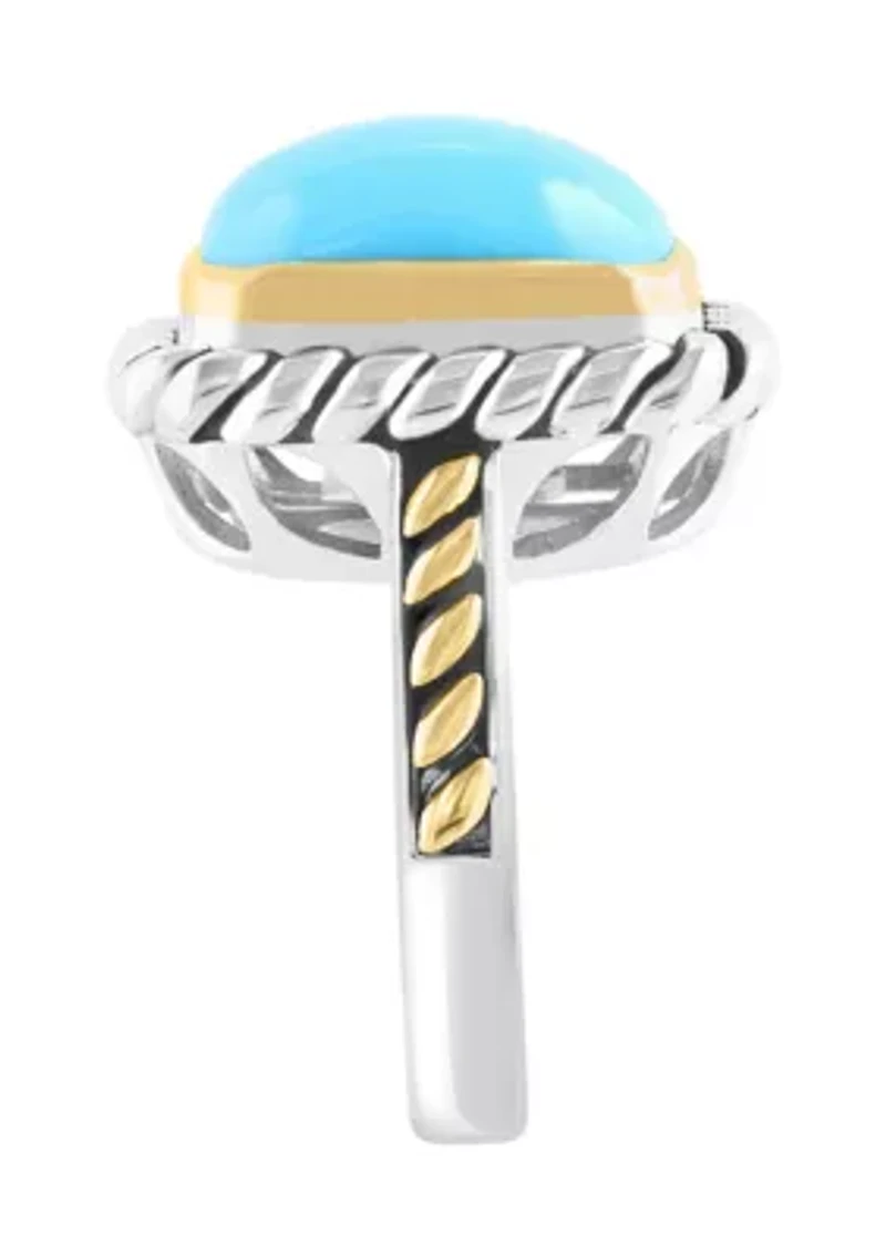 5.7 ct. t.w. Turquoise Cushion Ring in Sterling Silver and 18K Yellow Gold