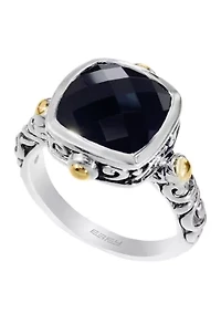 Onyx Ring in Sterling Silver and 18K Yellow Gold
