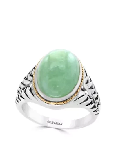 Sterling Silver 18K Yellow Gold Oval Jade Ring