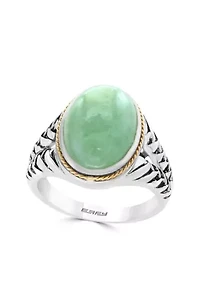Sterling Silver 18K Yellow Gold Oval Jade Ring