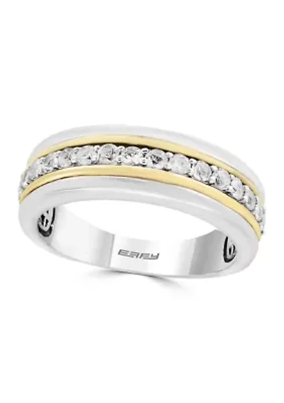Men's Sterling Silver 18K Yellow Gold White Sapphire Ring