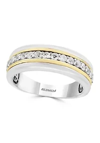 Men's Sterling Silver 18K Yellow Gold White Sapphire Ring