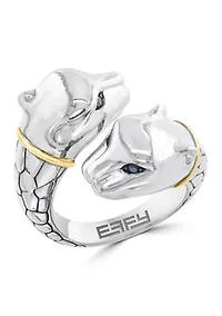 Black Diamond Panther Ring in Sterling Silver and 18K Yellow Gold