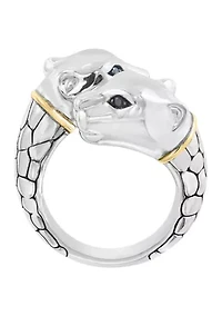 Black Diamond Panther Ring in Sterling Silver and 18K Yellow Gold