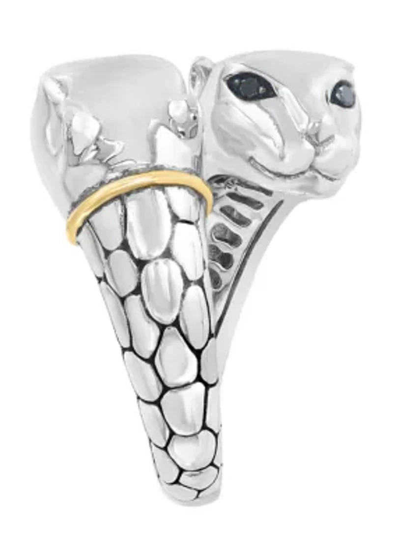 Black Diamond Panther Ring in Sterling Silver and 18K Yellow Gold