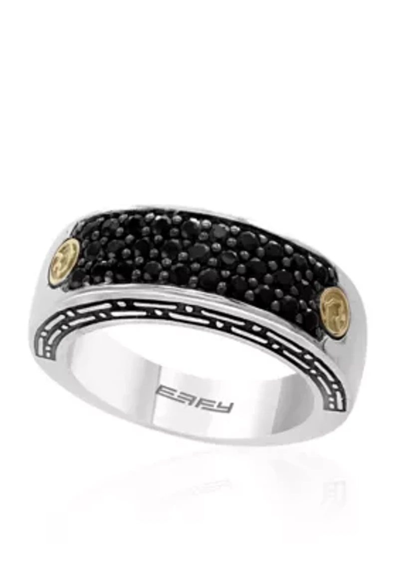 Men's Sterling Silver and 18k Yellow Gold Black Sapphire Ring
